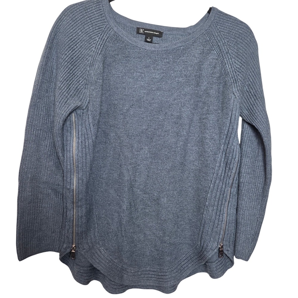 INC International concepts blue zipper side sweater Womens size Large